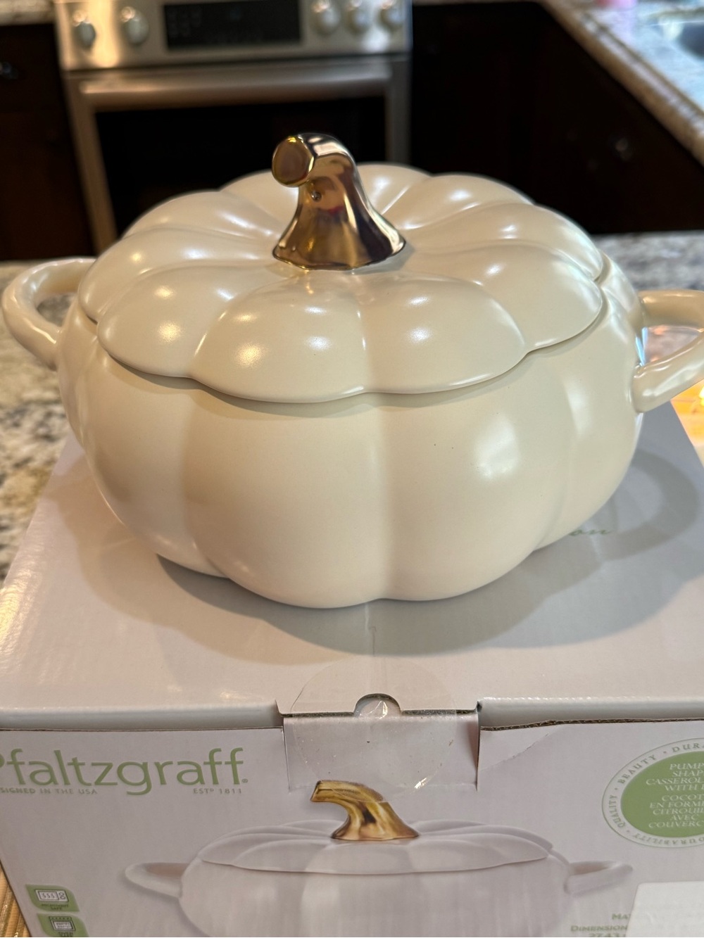 New Pfaltzgraff Ceramic 2 Quart White Pumpkin Casserole Dish With Lid